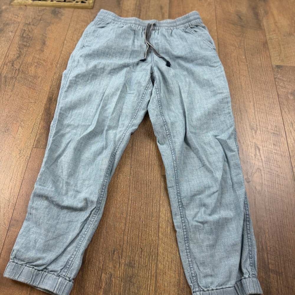 Point Sur Chambray Jogger Pants Size 0 Blue Cotton Drawstring